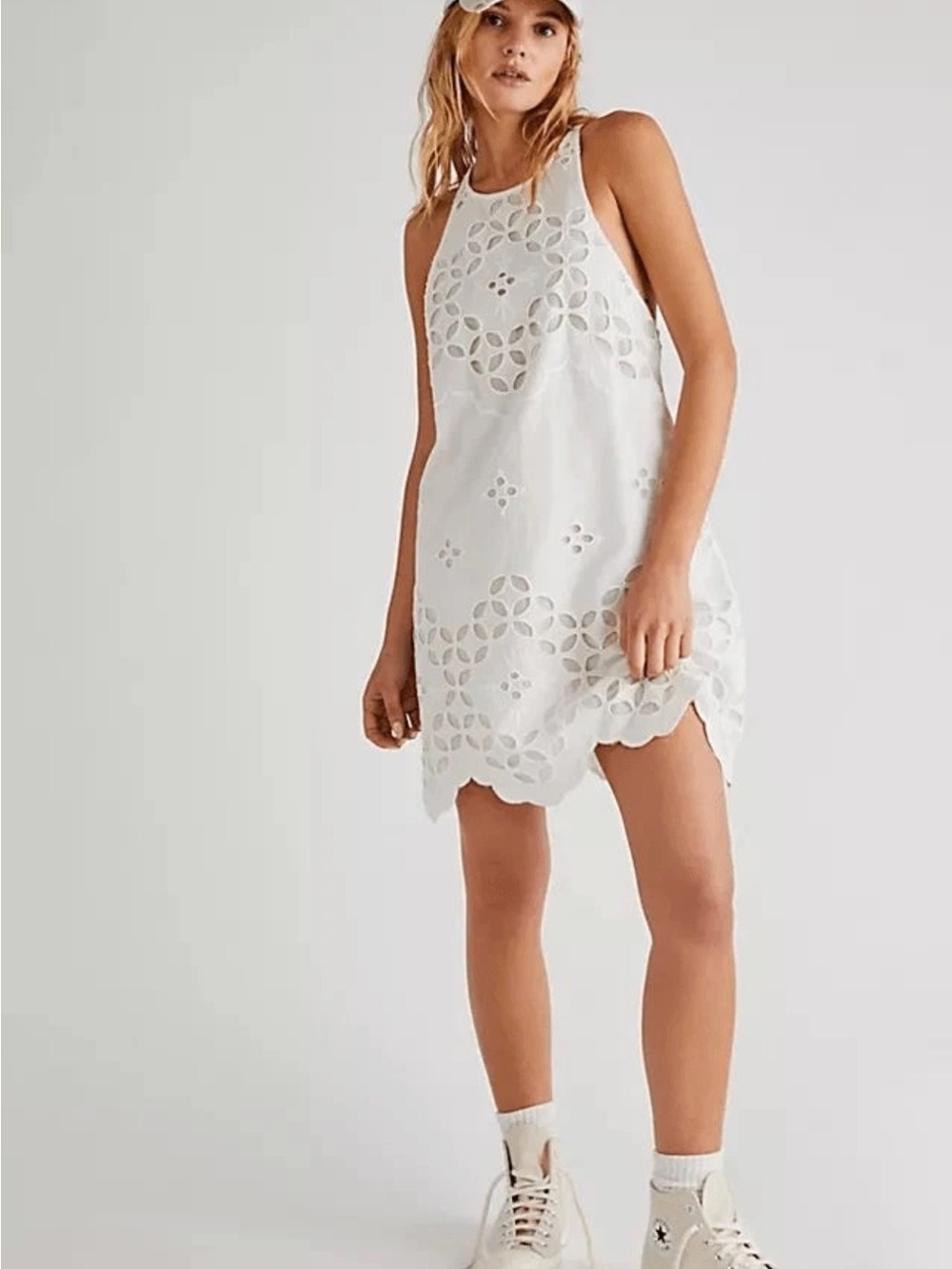 Free People Willow White Eyelet Halter Mini Dress NWOT